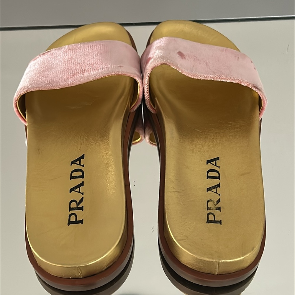 PRADA Gold & Pink Velvet Slides Size 6 (EU 36) Women’s - Picture 6 of 17